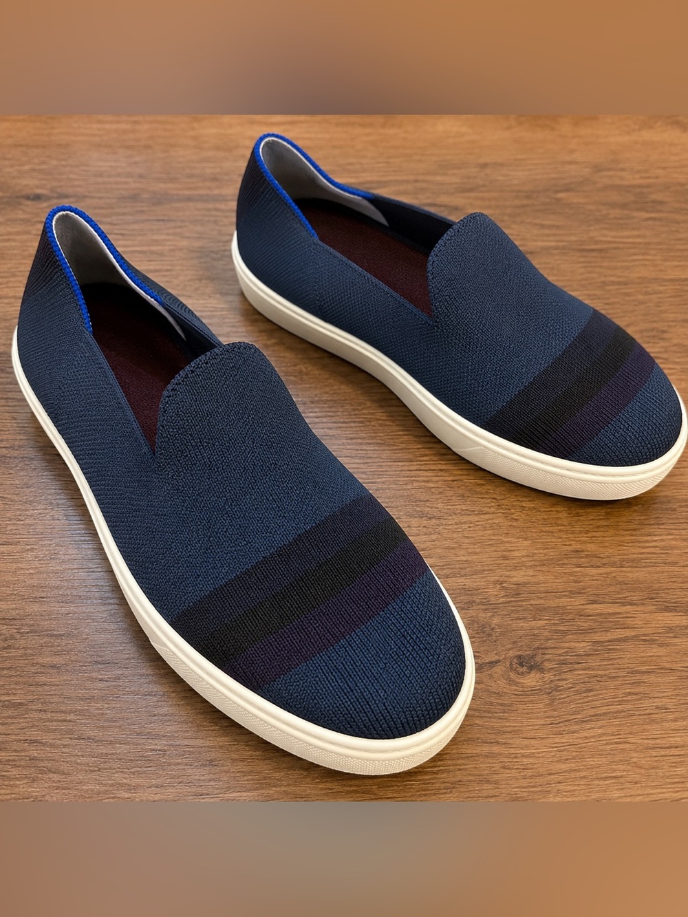 Rothy’s Original Slip On Sneaker Navy Blue Stripe Knit Shoes Women’s 11 NWOB